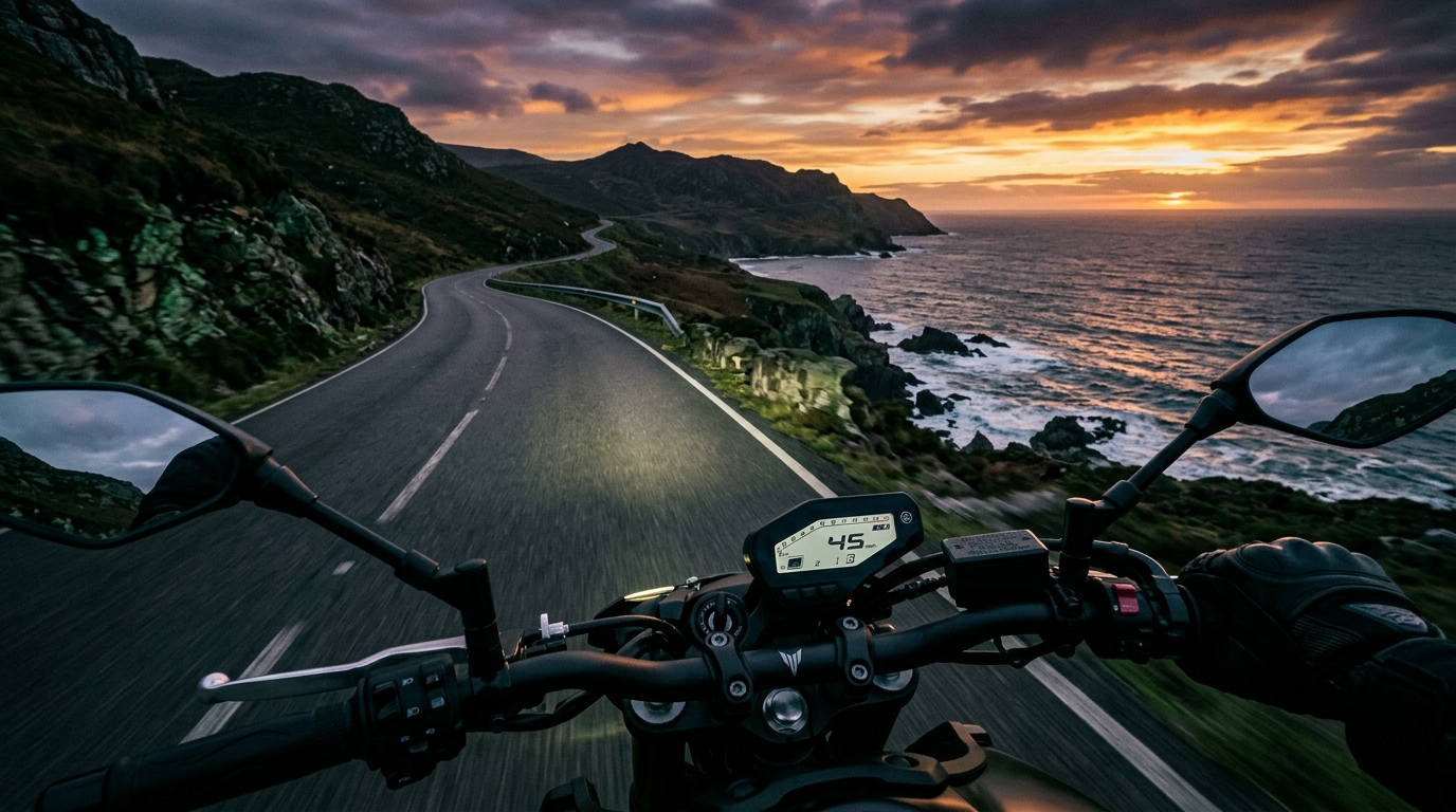 Coastal road from rider perspective